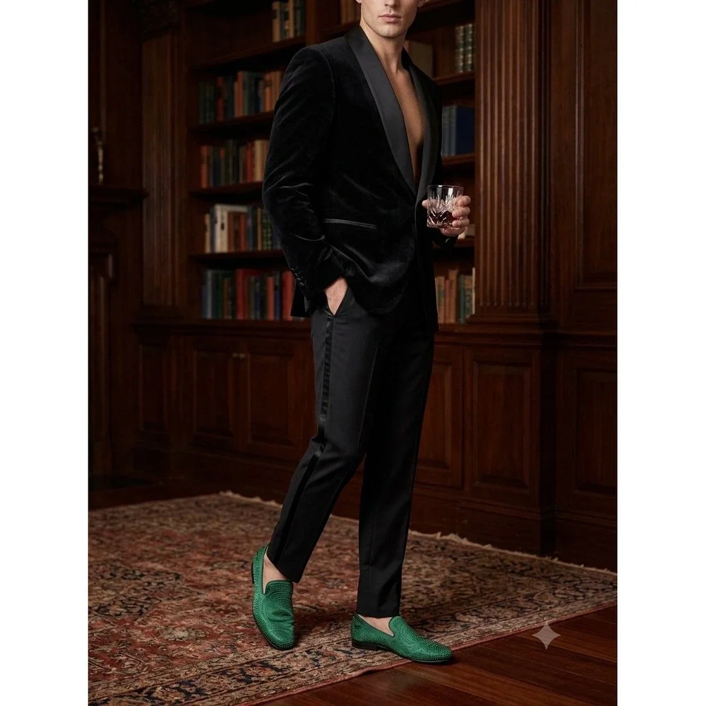 La Milano Mens Emerald Green Satin Rhinestone Studded Loafers Slip On Shoes 14